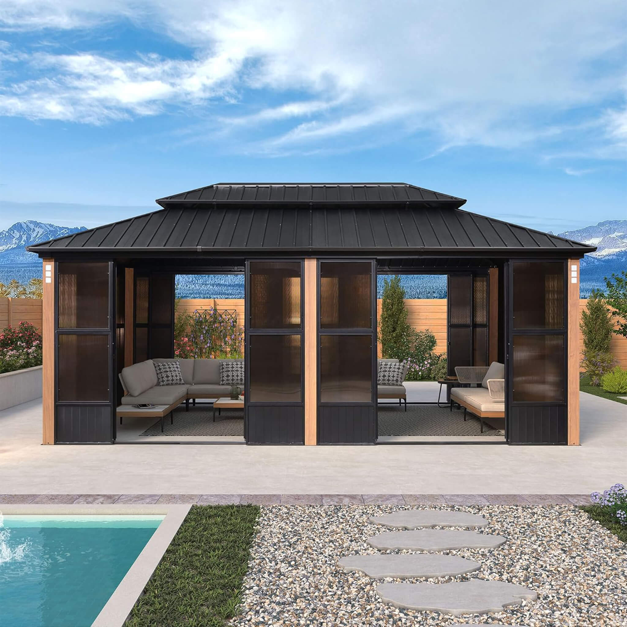Invernadero Solarium de Techo Doble Rígido Premium Alora Prestige para Exteriores (SAK43078)