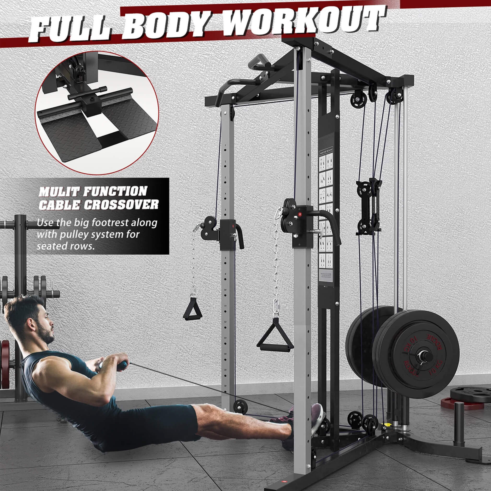 Rovix Premium Home Cable Crossover Máquina de gimnasio de entrenamiento de cuerpo completo, 350LBS (SAK06341)