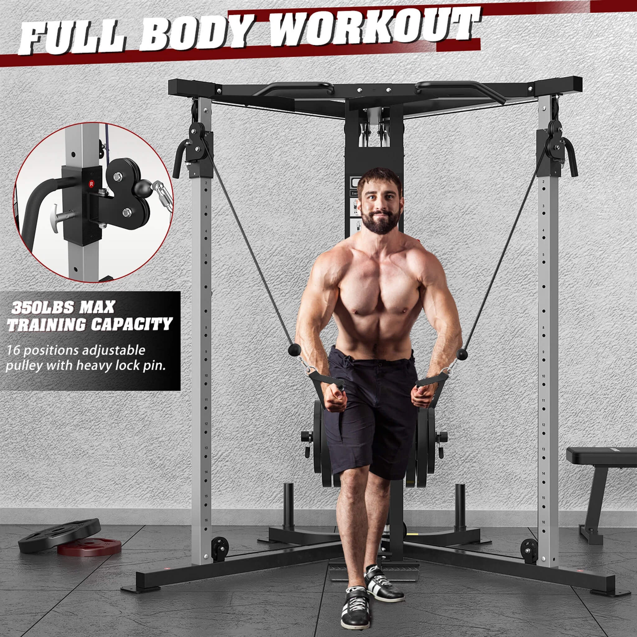 Rovix Premium Home Cable Crossover Máquina de gimnasio de entrenamiento de cuerpo completo, 350LBS (SAK06341)