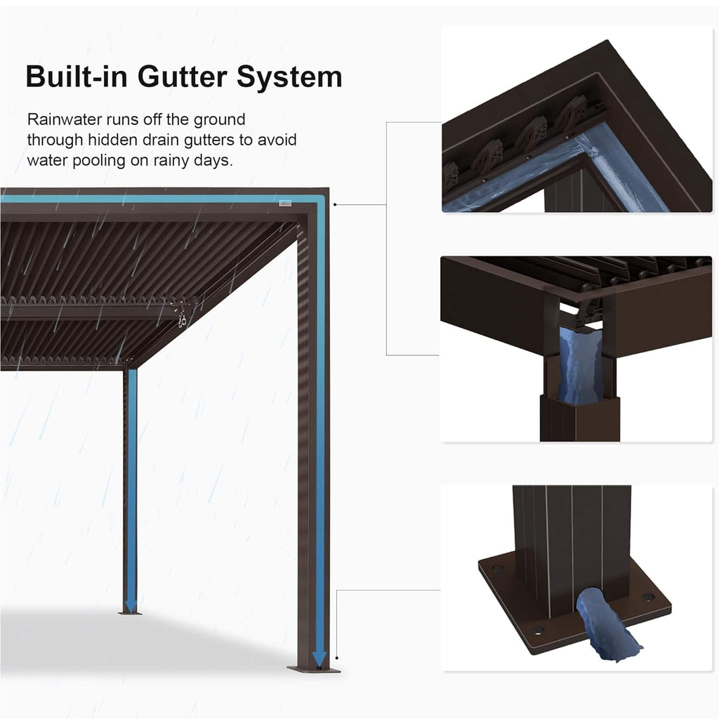 Pérgola de Patio de Aluminio con Celosía, Luces LED y Calidad Premium Alora [SOLO PÉRGOLA] (SAK24896)