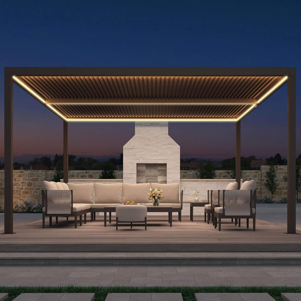 Pérgola de Patio de Aluminio con Celosía, Luces LED y Calidad Premium Alora [SOLO PÉRGOLA] (SAK24896)
