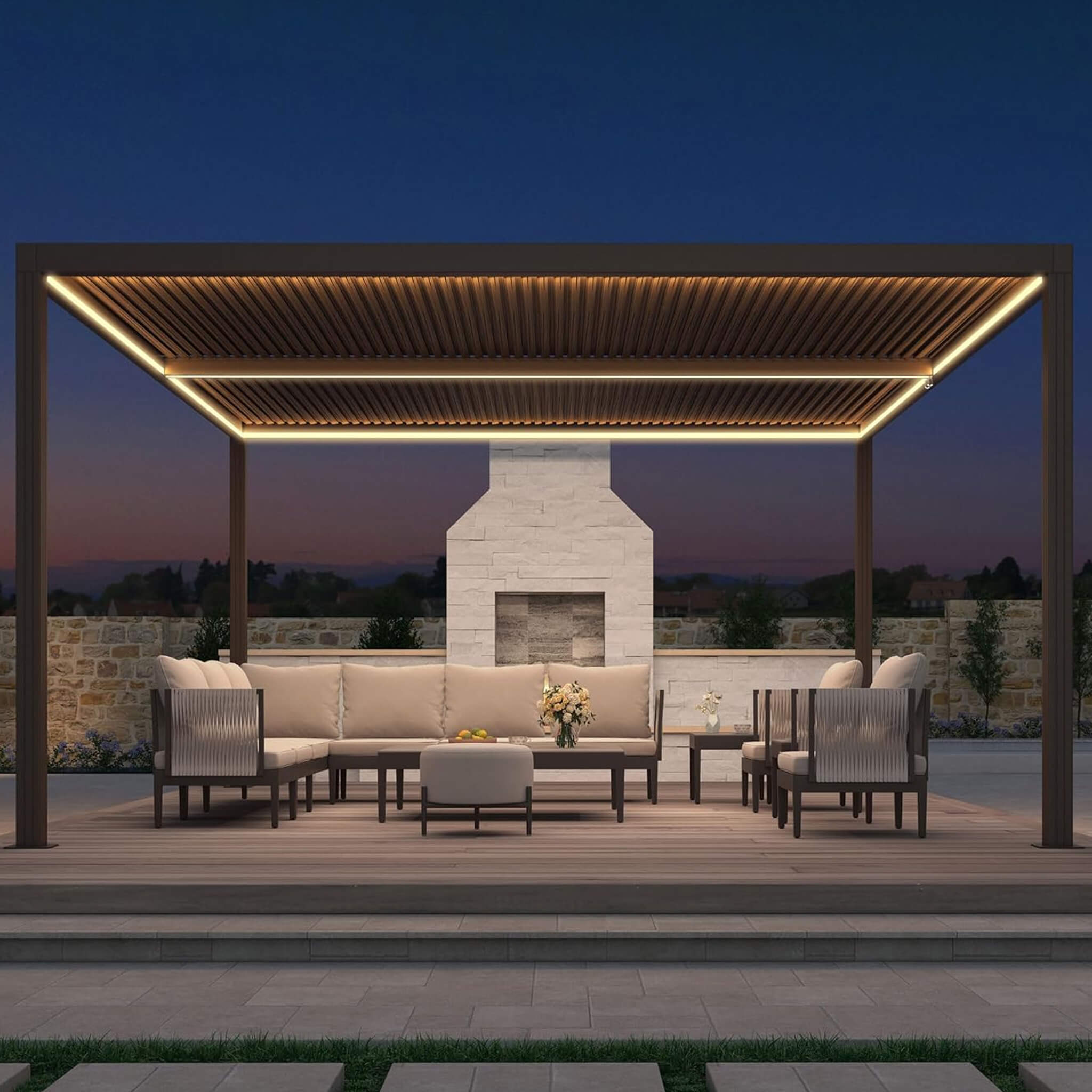 Pérgola de Patio de Aluminio con Celosía, Luces LED y Calidad Premium Alora [SOLO PÉRGOLA] (SAK24896)