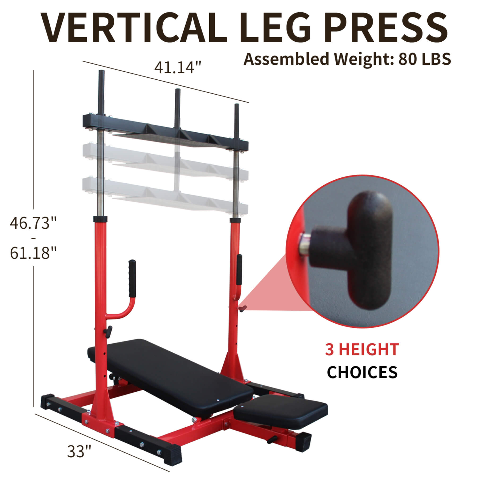 Prensa de piernas vertical prémium Rovix con respaldo y reposacabezas ajustables para gimnasios en casa, 660 lb (SAK34819)