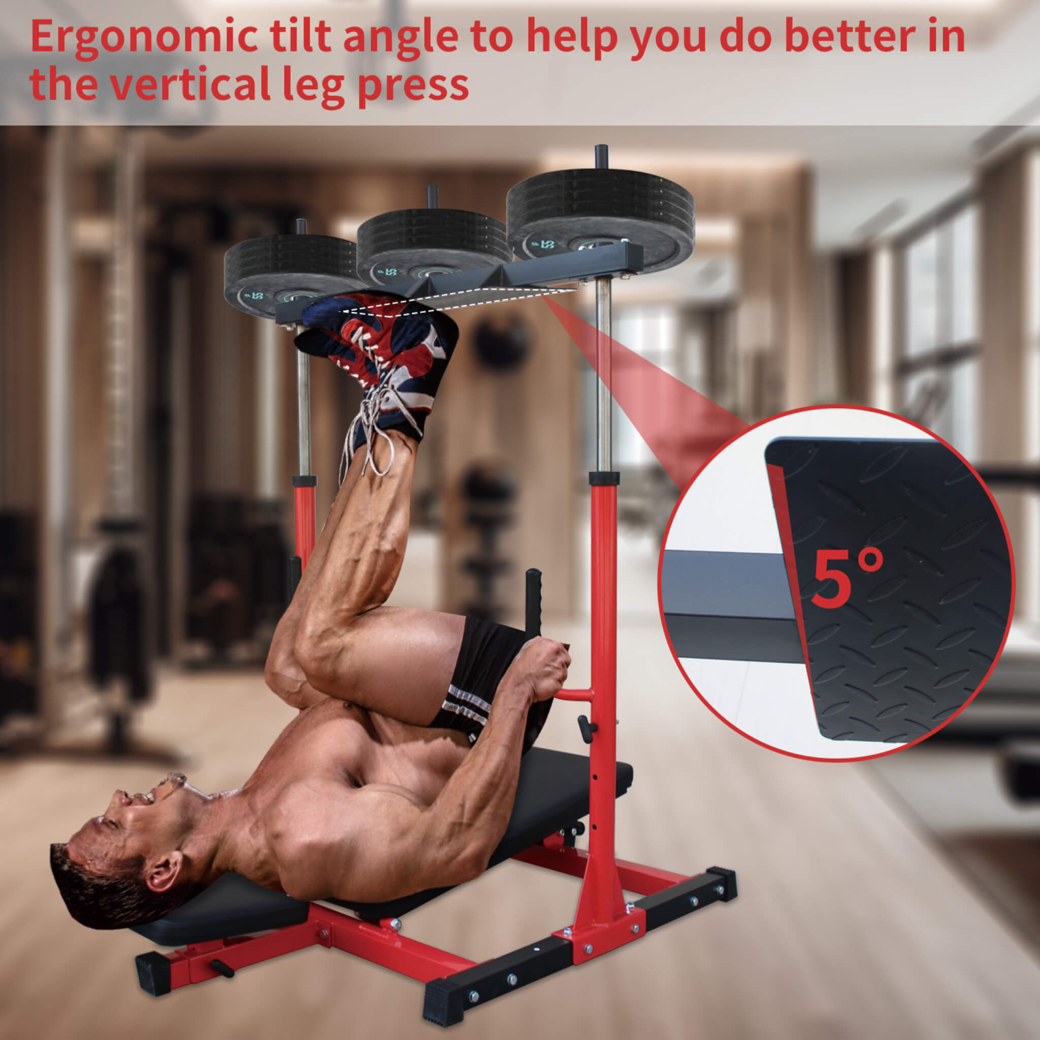 Prensa de piernas vertical prémium Rovix con respaldo y reposacabezas ajustables para gimnasios en casa, 660 lb (SAK34819)