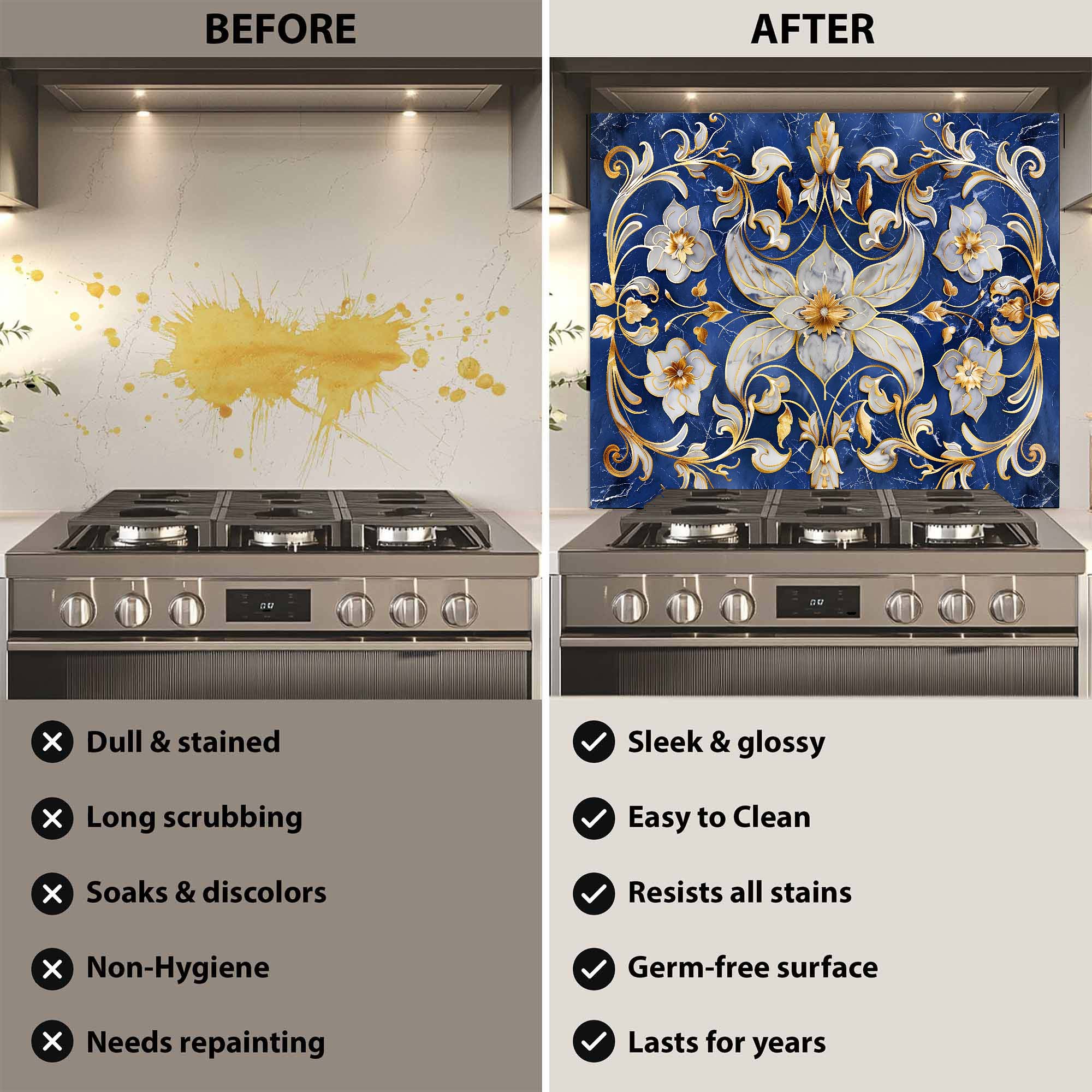 Custom Kitchen Backsplash – Imperial Bloom Tempered Glass Stove Backsplash