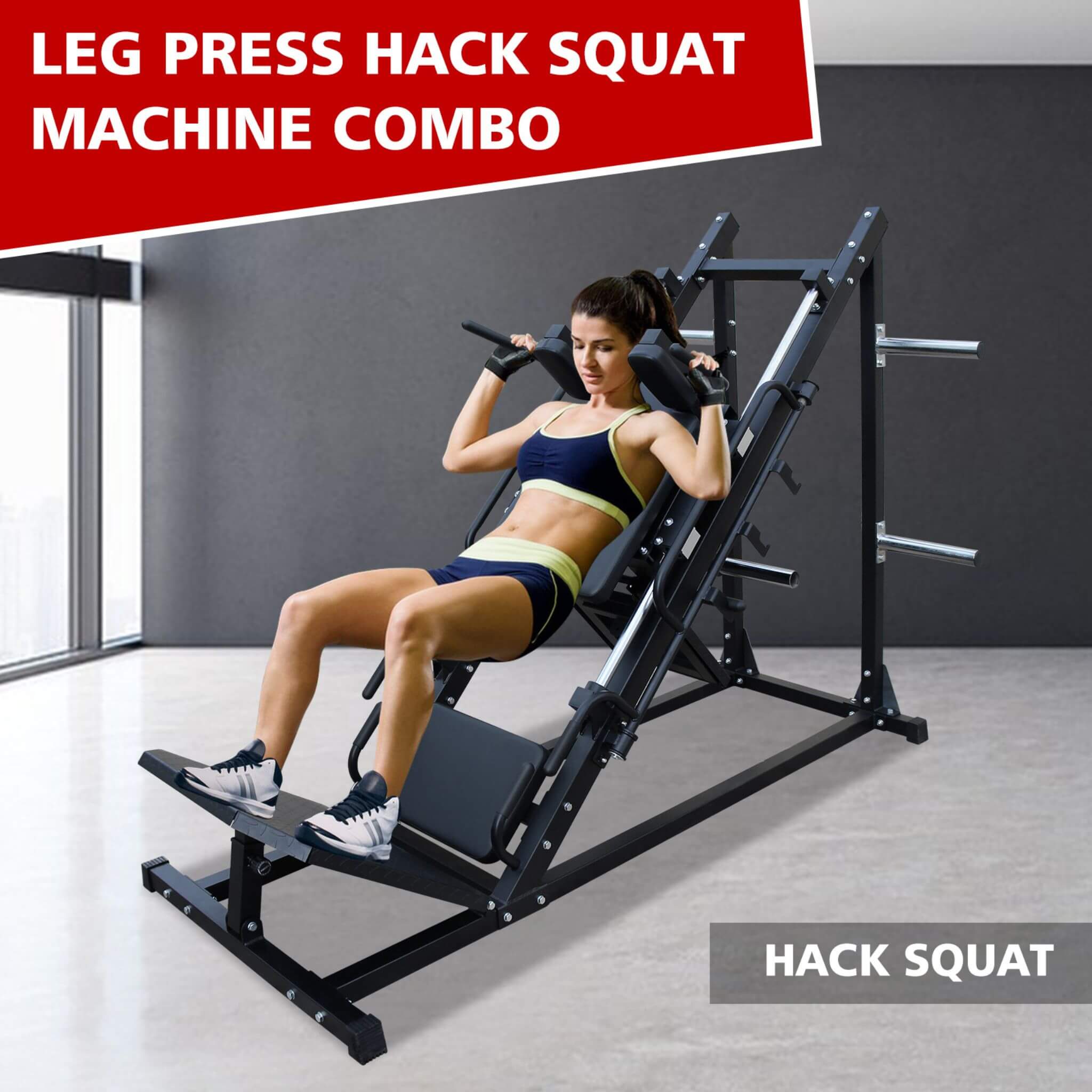 Máquina de prensa de piernas y sentadillas Hack profesional ajustable Rovix para gimnasios en casa (SAK74330)