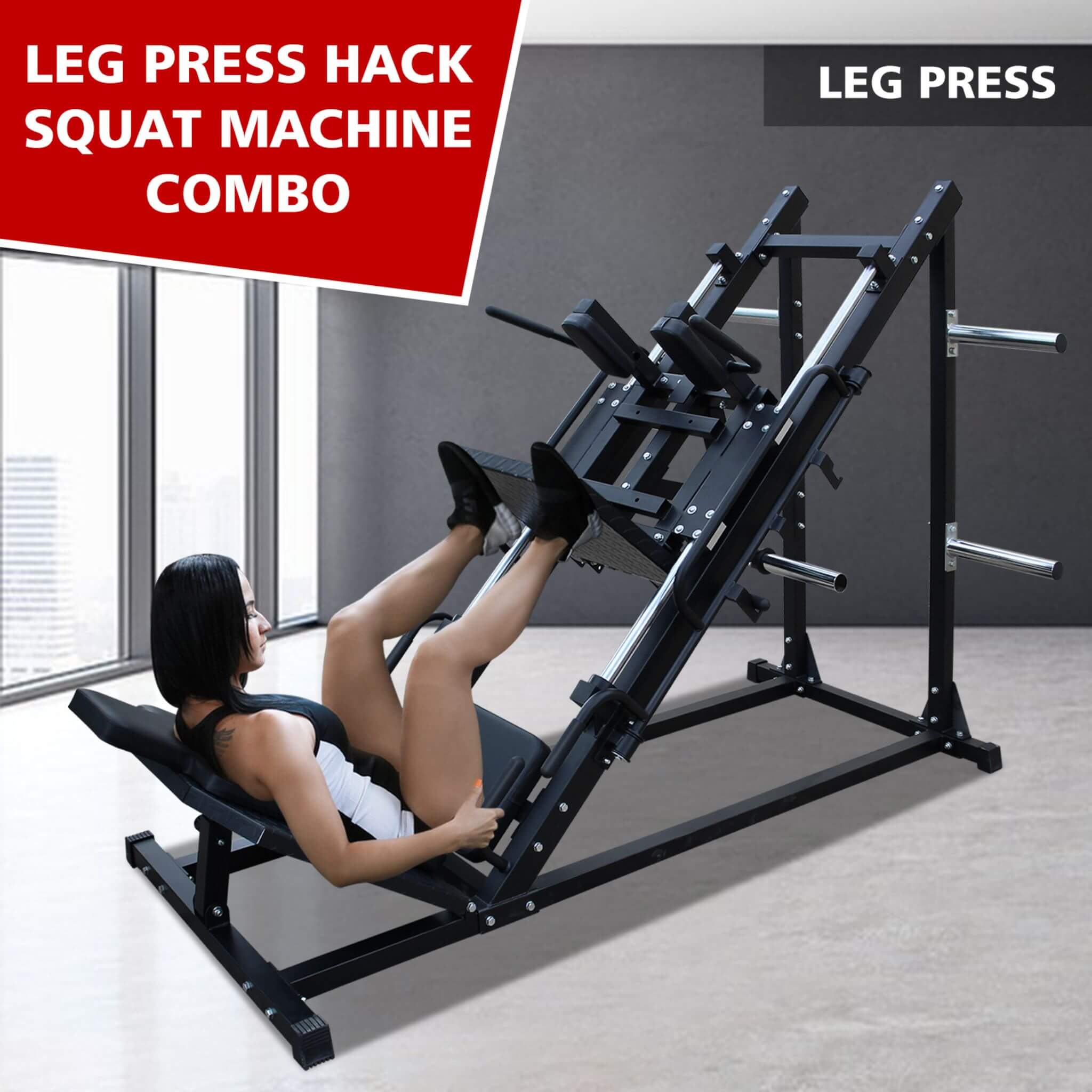 Máquina de prensa de piernas y sentadillas Hack profesional ajustable Rovix para gimnasios en casa (SAK74330)