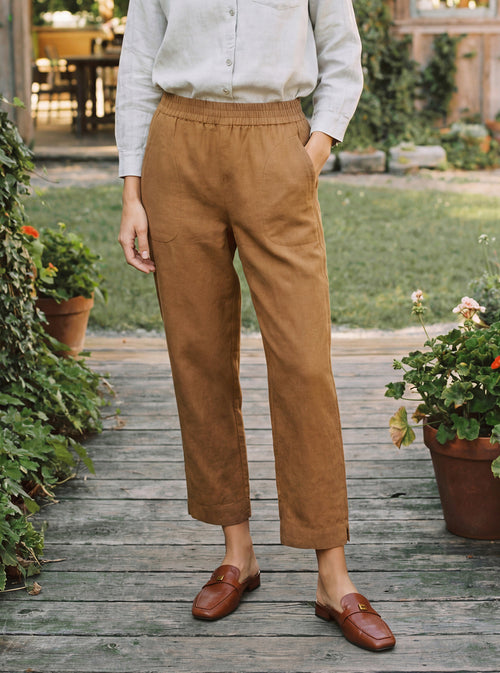 100% Linen Elasticated Waist Ankle Pants GWEN