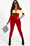Red White Neon Zipper Race Car Driver Racer Sexy Costume