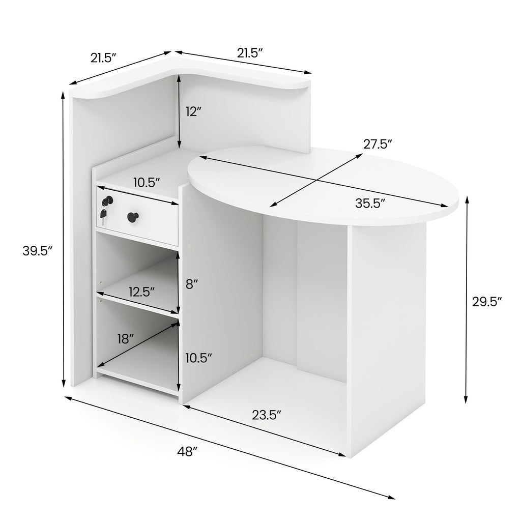 Front Reception Office Desk with Open Shelf and Lockable Drawer