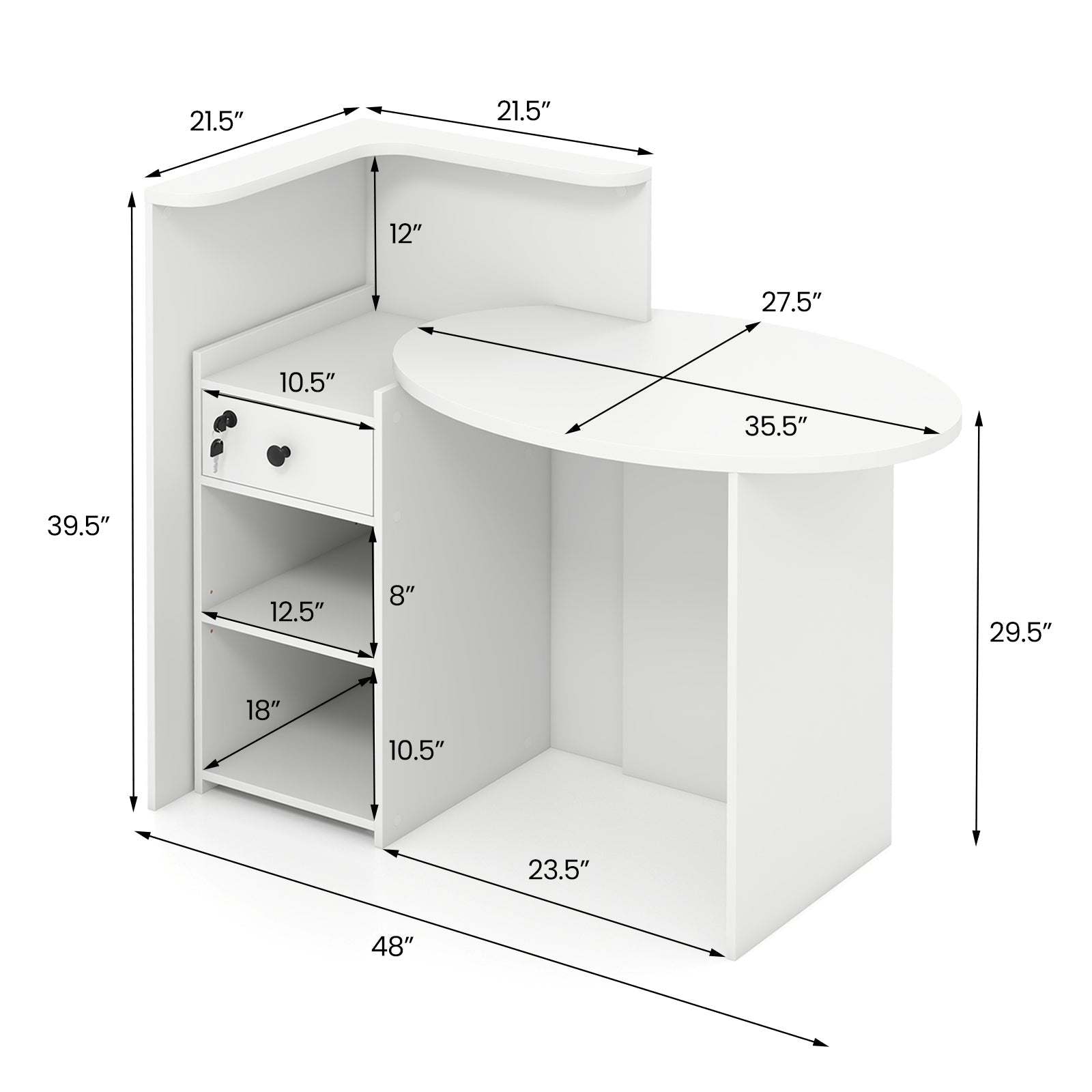 Front Reception Office Desk with Open Shelf and Lockable Drawer