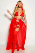 Red Halter Lace Trim Halter Bride 4 Piece Movie Costume