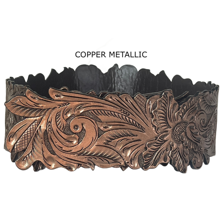 Hand-Tooled Leather Belt “Lauren” – Western Cowgirl Belt, Floral Design, Multiple Colors