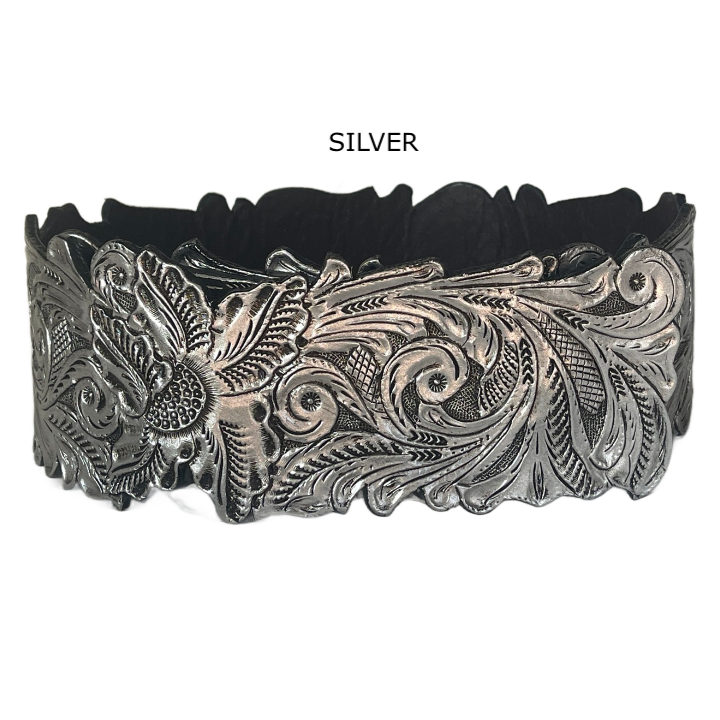 Hand-Tooled Leather Belt “Lauren” – Western Cowgirl Belt, Floral Design, Multiple Colors