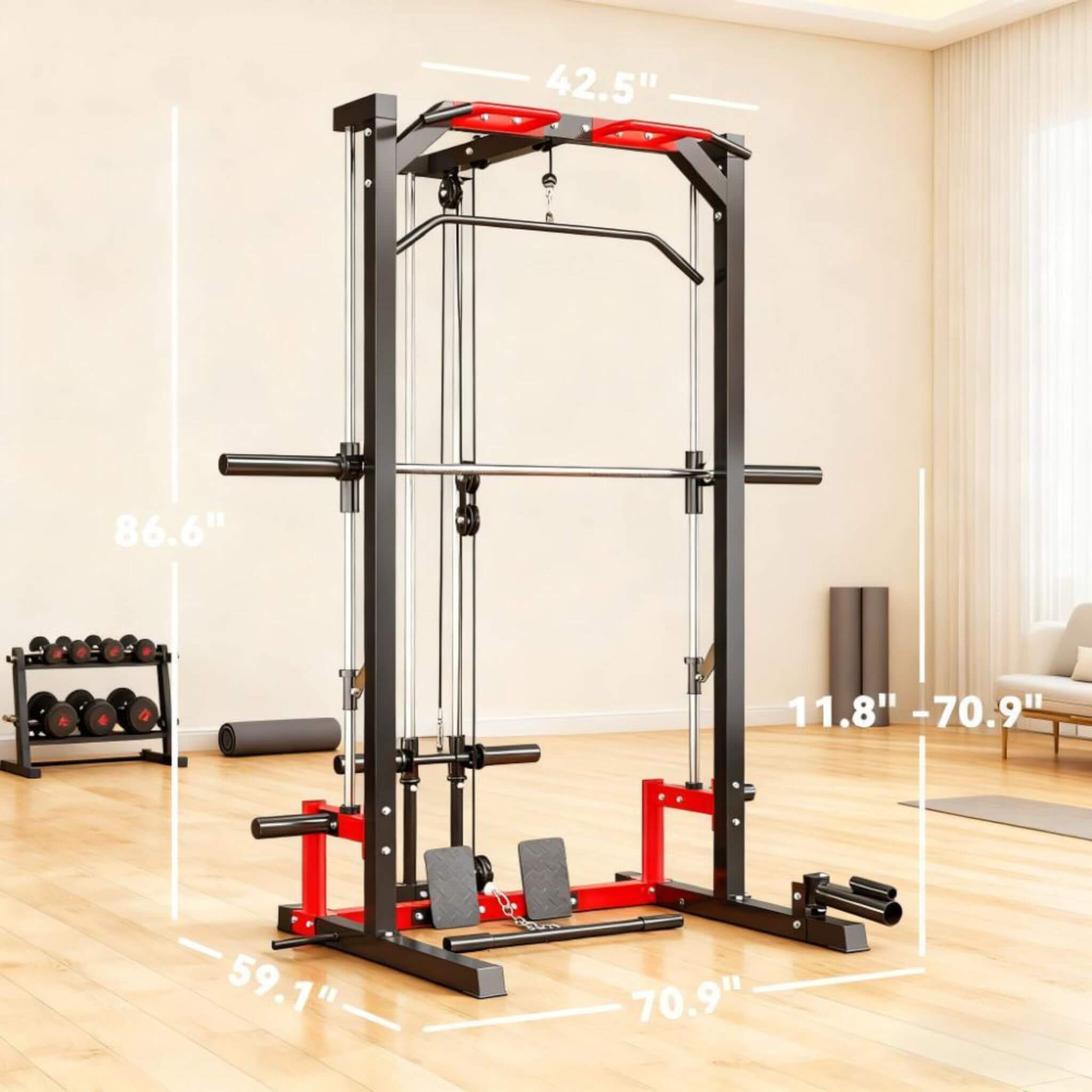 Rovix All-In-One Home Gym Squat Rack con sistema de dominadas y jalón lateral (SAK95431)