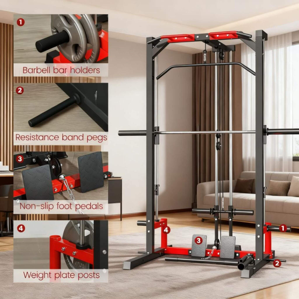 Rovix All-In-One Home Gym Squat Rack con sistema de dominadas y jalón lateral (SAK95431)