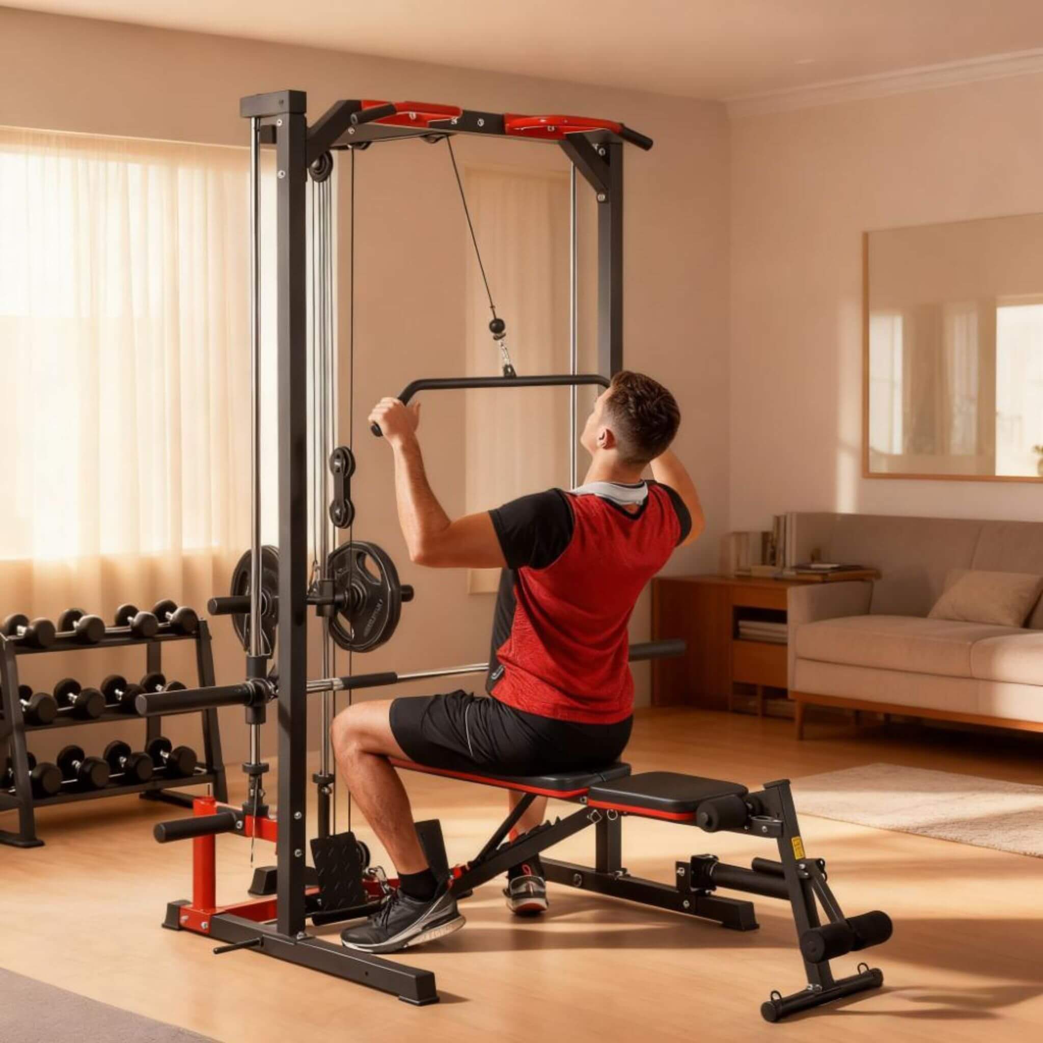 Rovix All-In-One Home Gym Squat Rack con sistema de dominadas y jalón lateral (SAK95431)