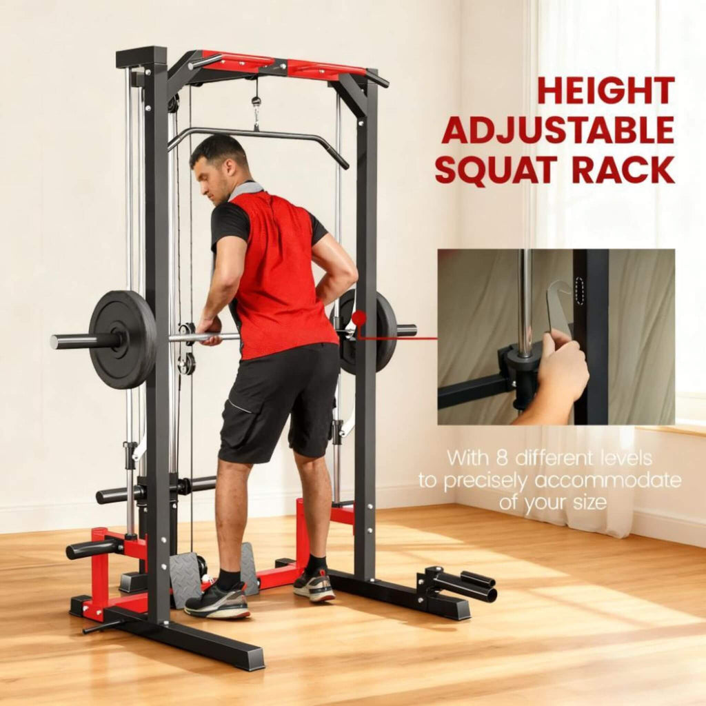 Rovix All-In-One Home Gym Squat Rack con sistema de dominadas y jalón lateral (SAK95431)