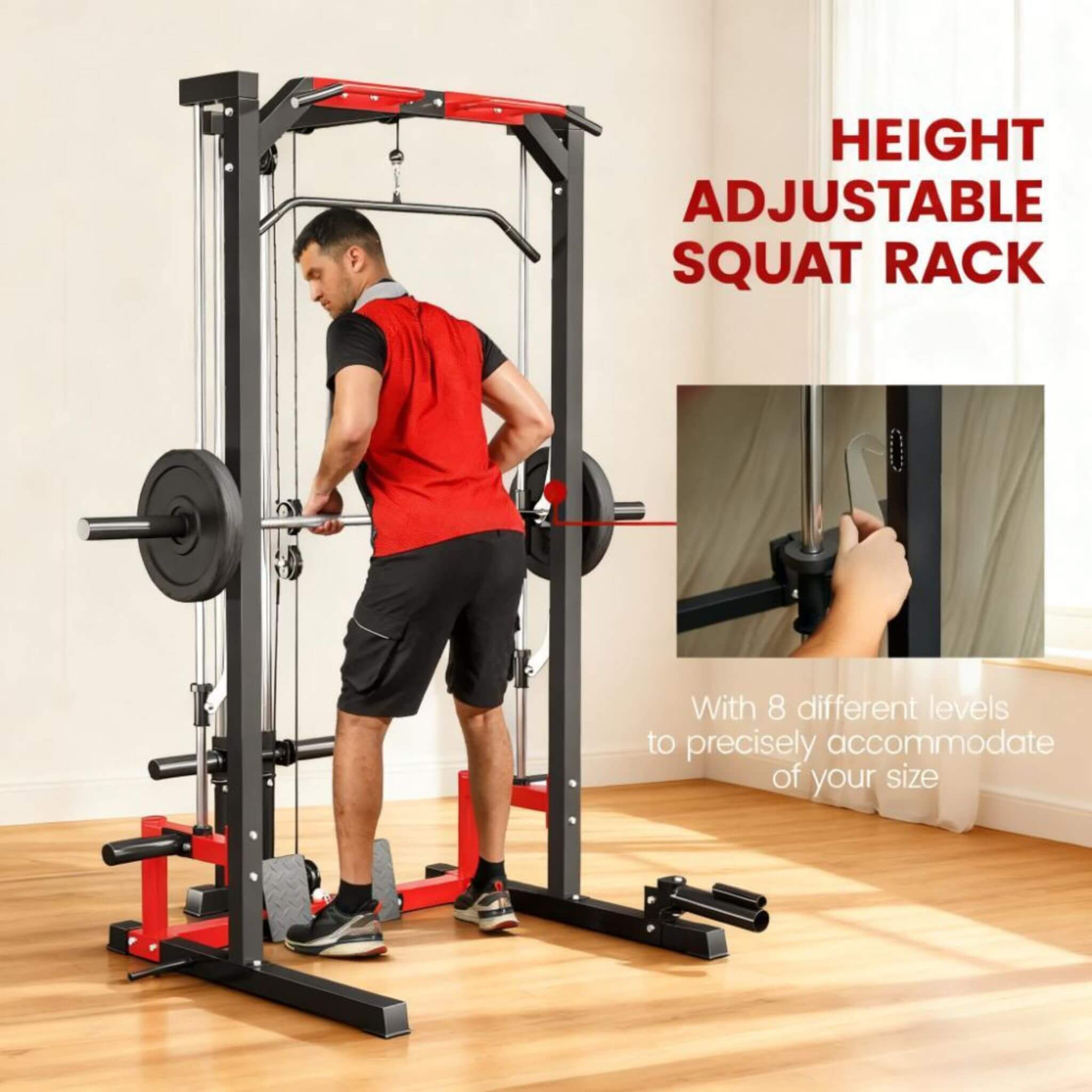 Rovix All-In-One Home Gym Squat Rack con sistema de dominadas y jalón lateral (SAK95431)
