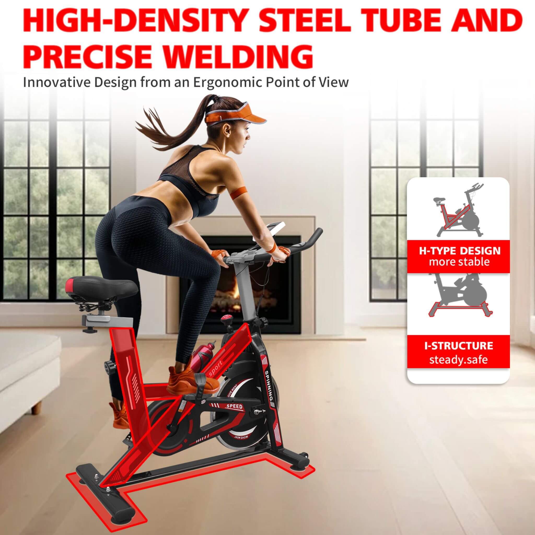 Bicicleta de spinning para interiores Rovix con asiento acolchado cómodo (SAK71645)