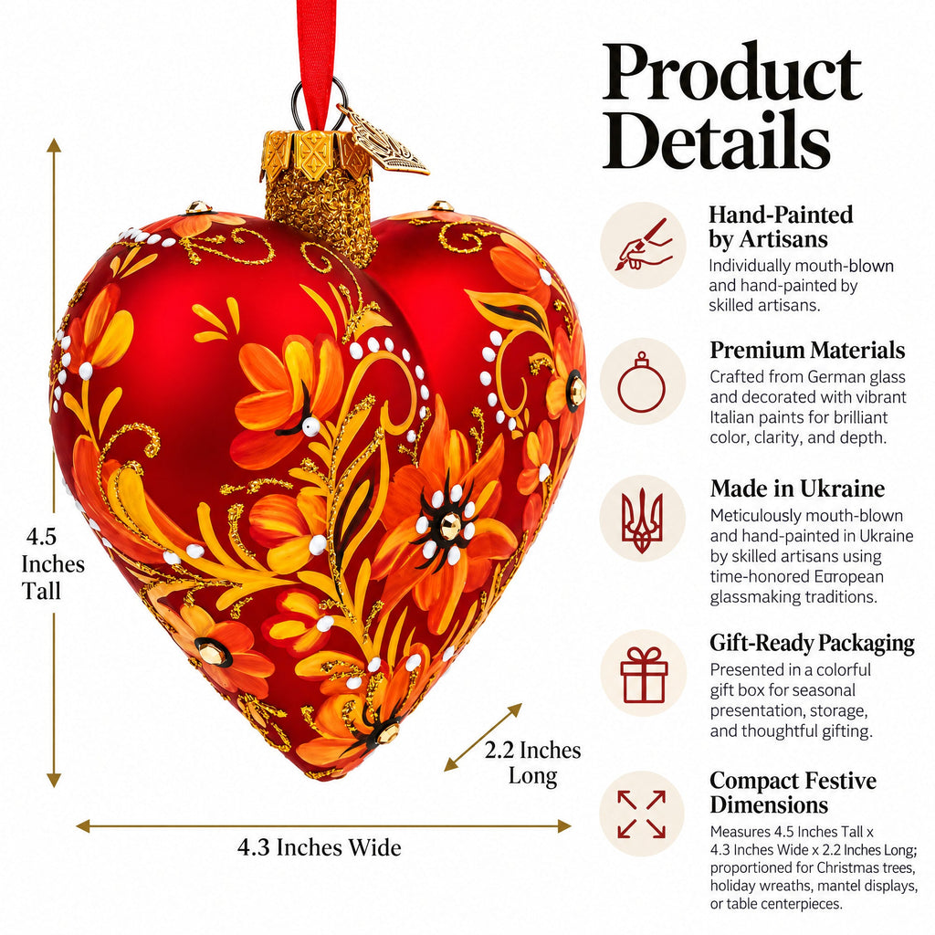 Red Floral Baroque Jeweled Glass Heart Ornament