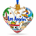 Los Angeles Landmarks & Symbols Glass Heart Christmas Ornament