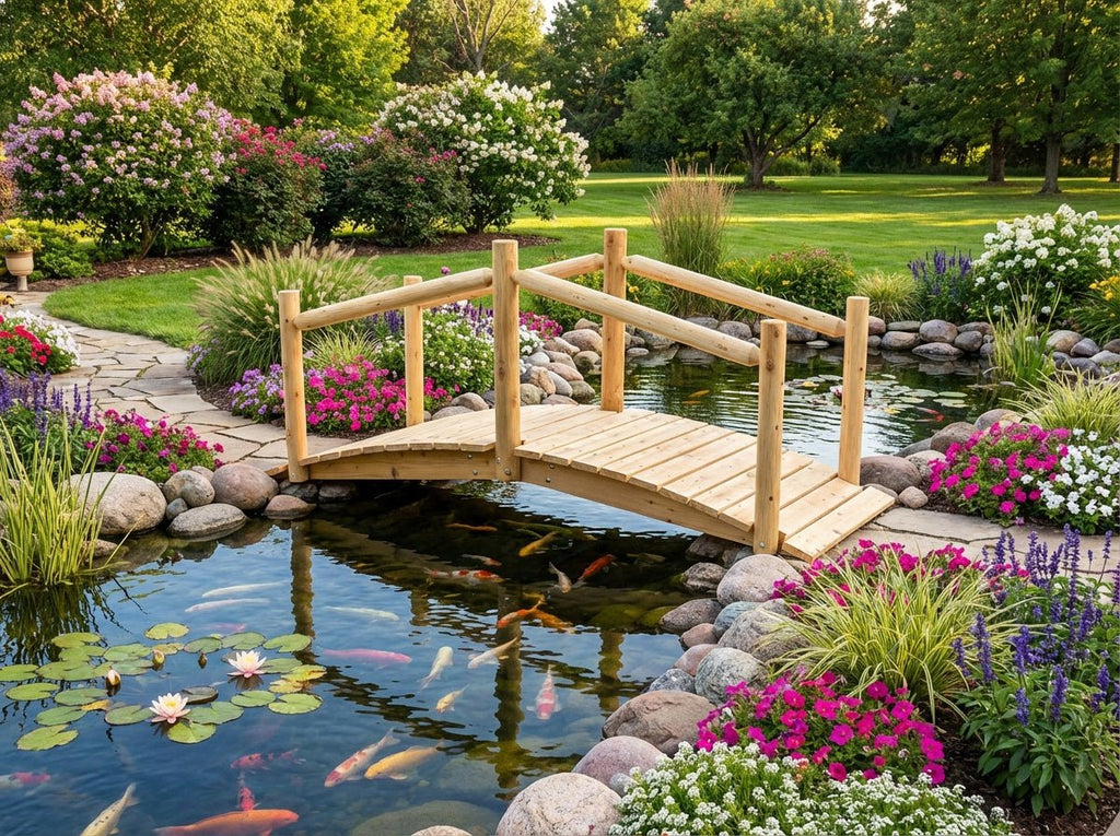 Puente rústico de madera para jardín