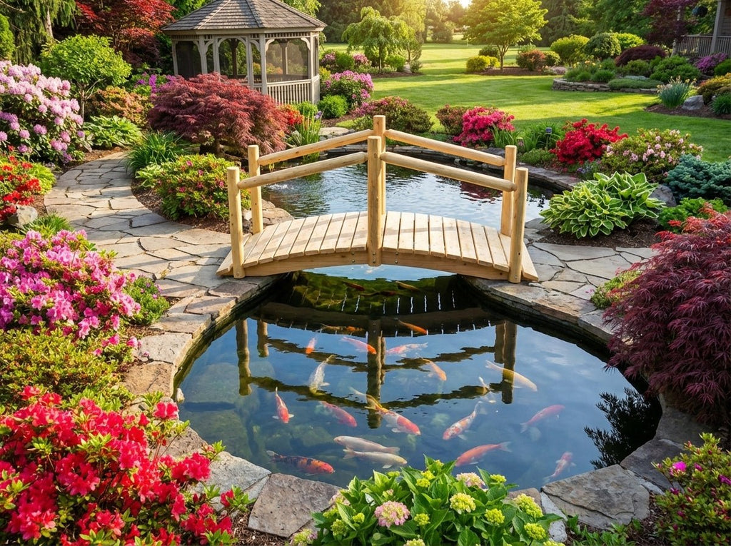 Puente rústico de madera para jardín