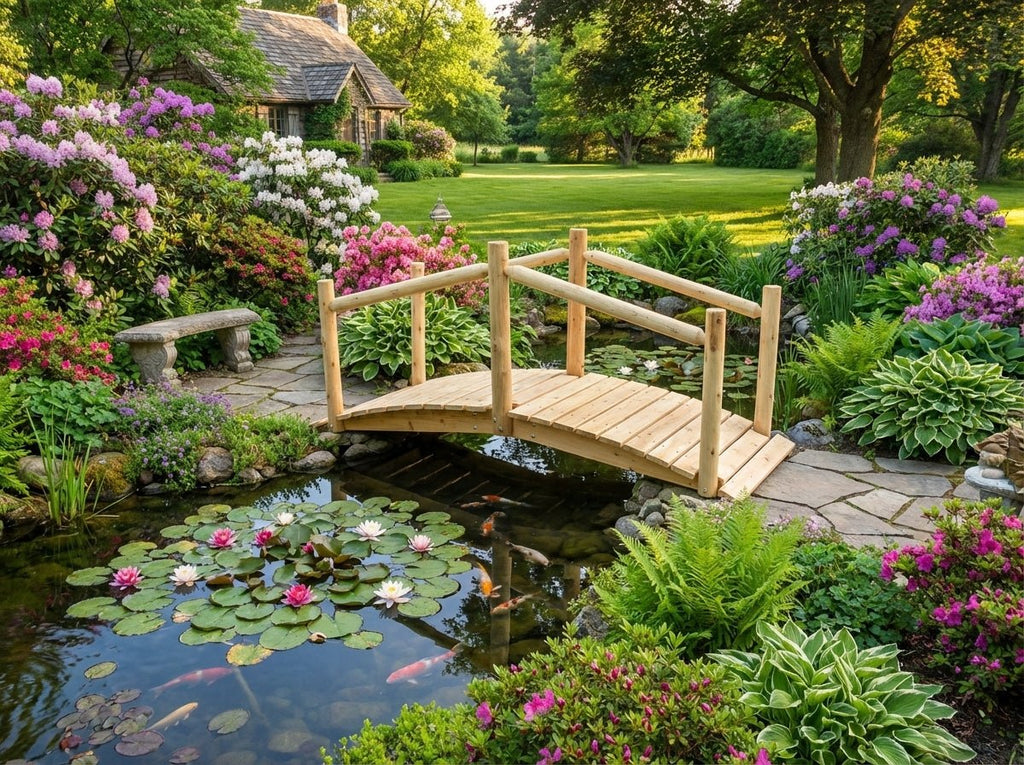 Puente rústico de madera para jardín