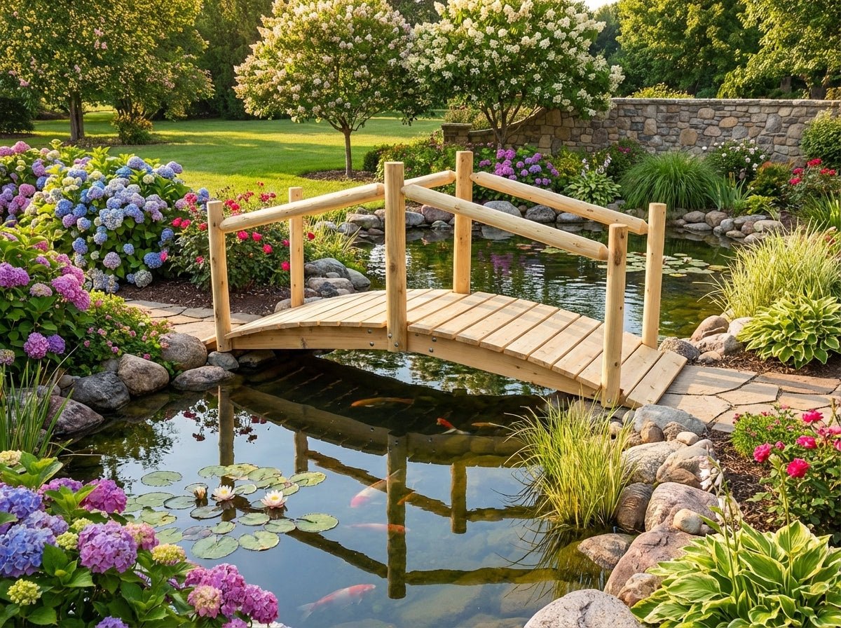 Puente rústico de madera para jardín