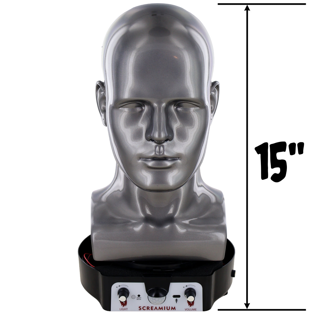 Motorized Mannequin Head Halloween Mask Display Stand with Sound Effects