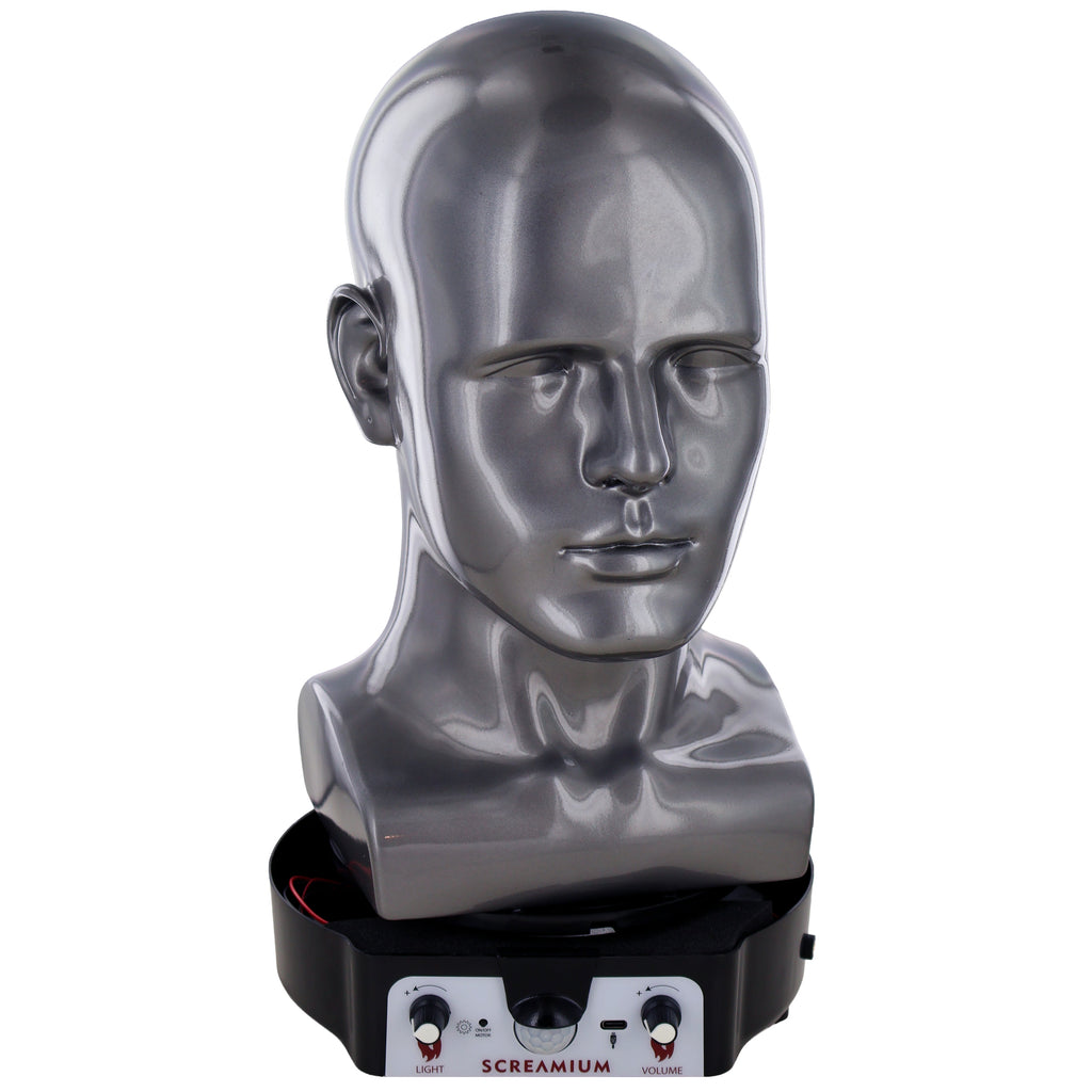 Motorized Mannequin Head Halloween Mask Display Stand with Sound Effects