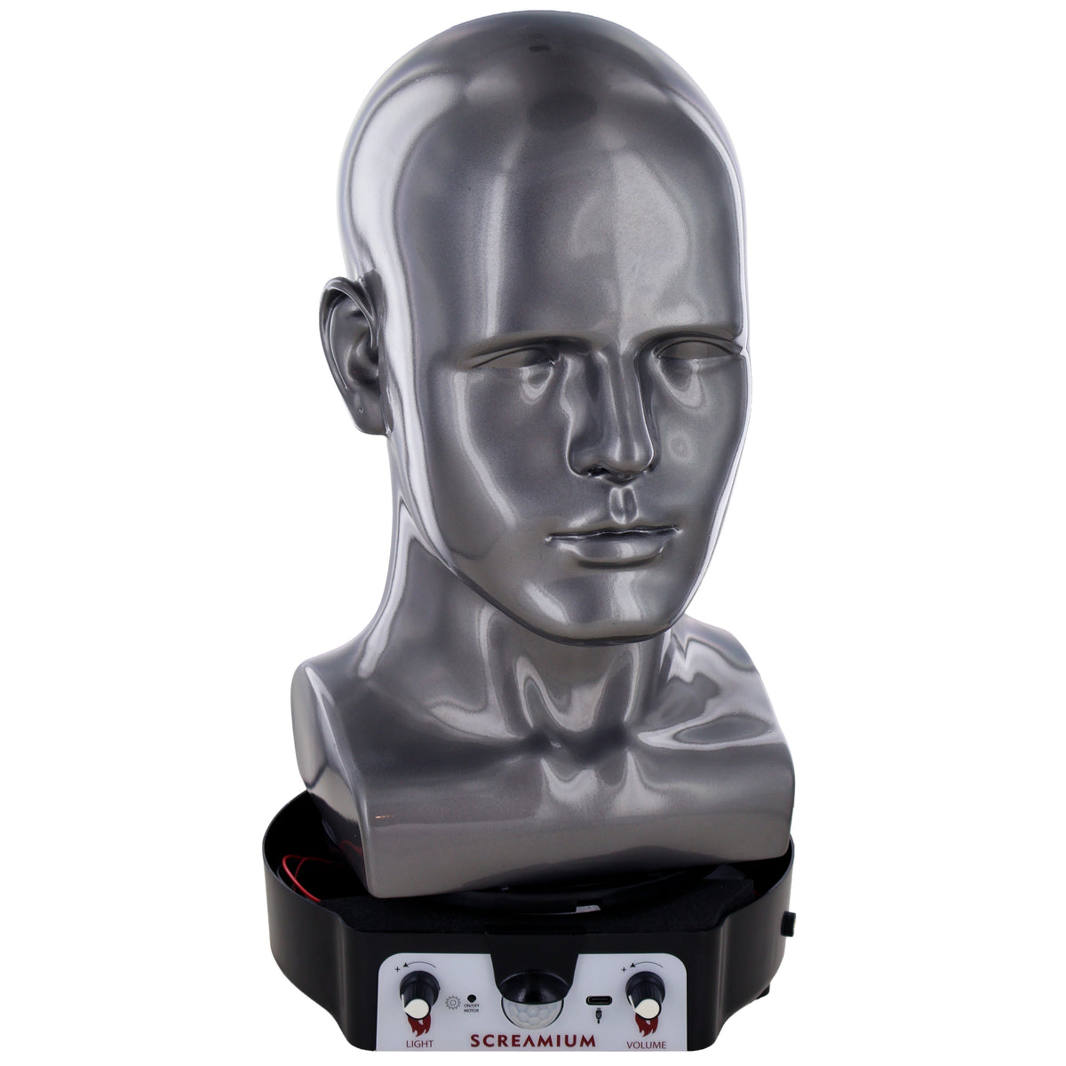 Motorized Mannequin Head Halloween Mask Display Stand with Sound Effects