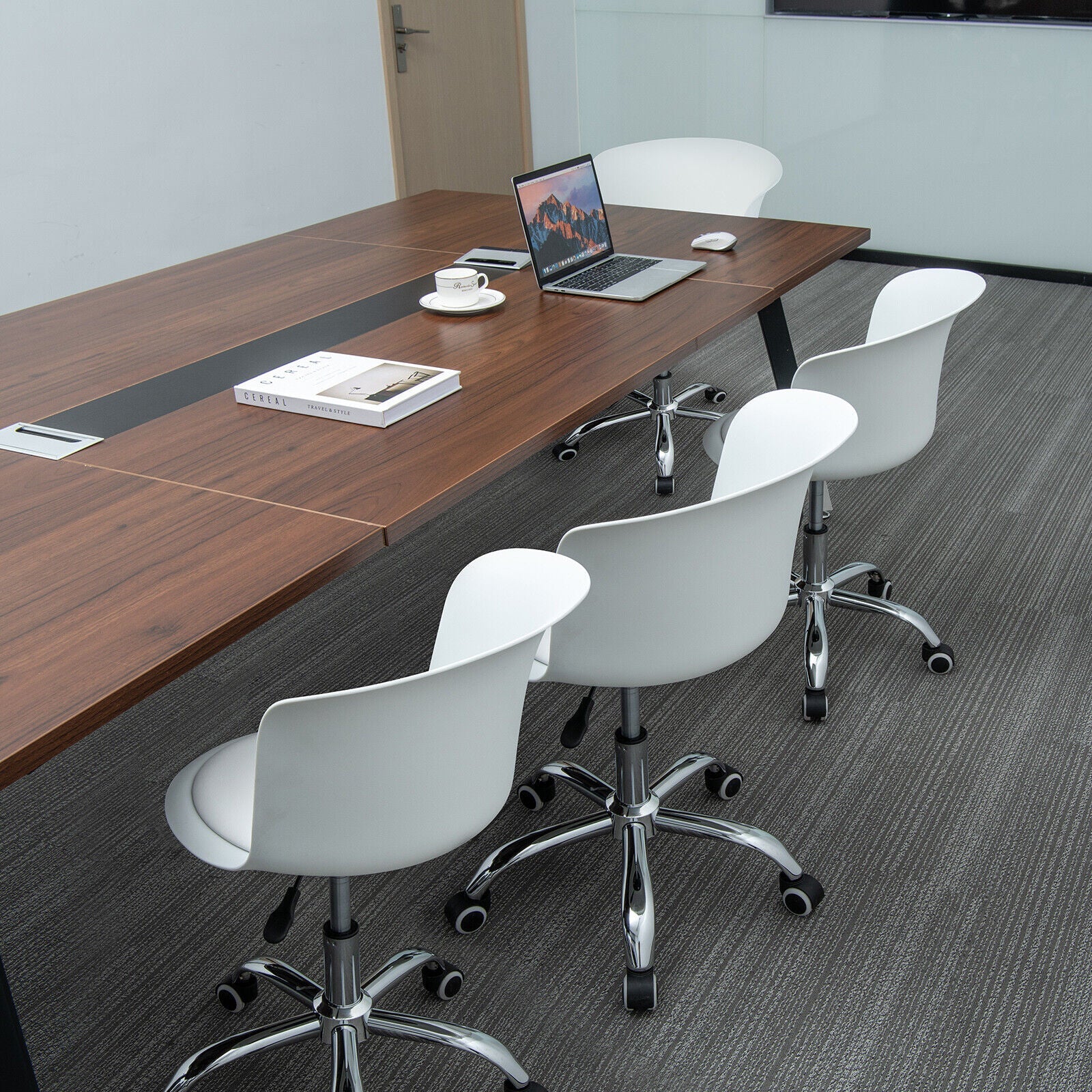 Set of 2 Office Desk Chair with Ergonomic Backrest and Soft Padded PU Leather Seat
