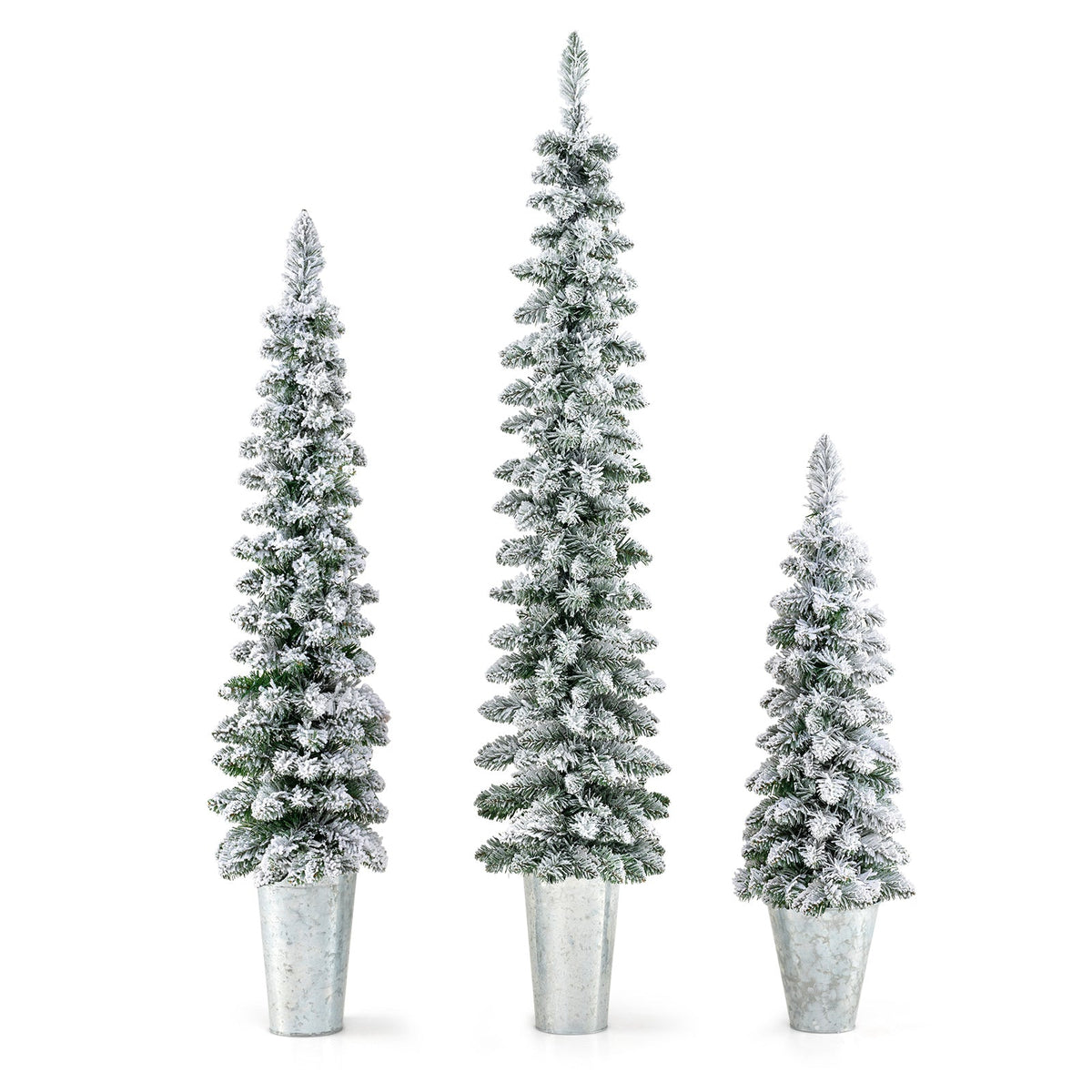 Set of 3 Pre-Lit Snow Flocked Artificial Christmas Trees witrh 423 Branch Tips
