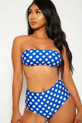 Sexy Blue Polka Dot Bandeau High Waist Two Piece Swimsuit