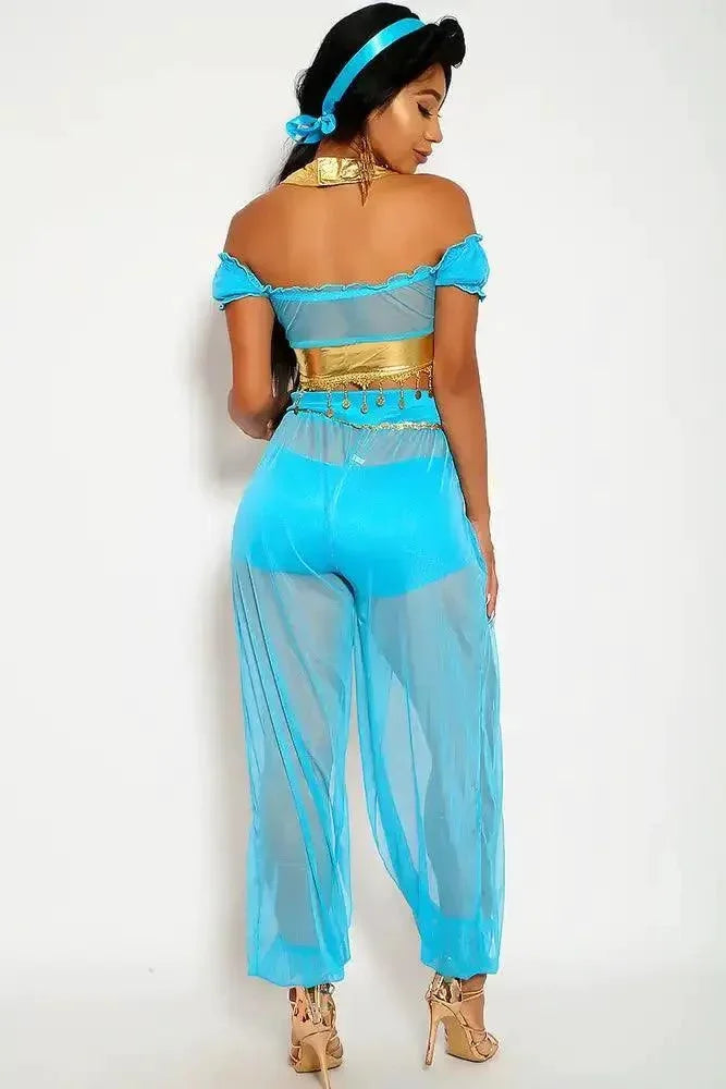 Sexy Turquoise Gold Sheer Storybook Fantasy Princess J 3 Pc. Costume Set