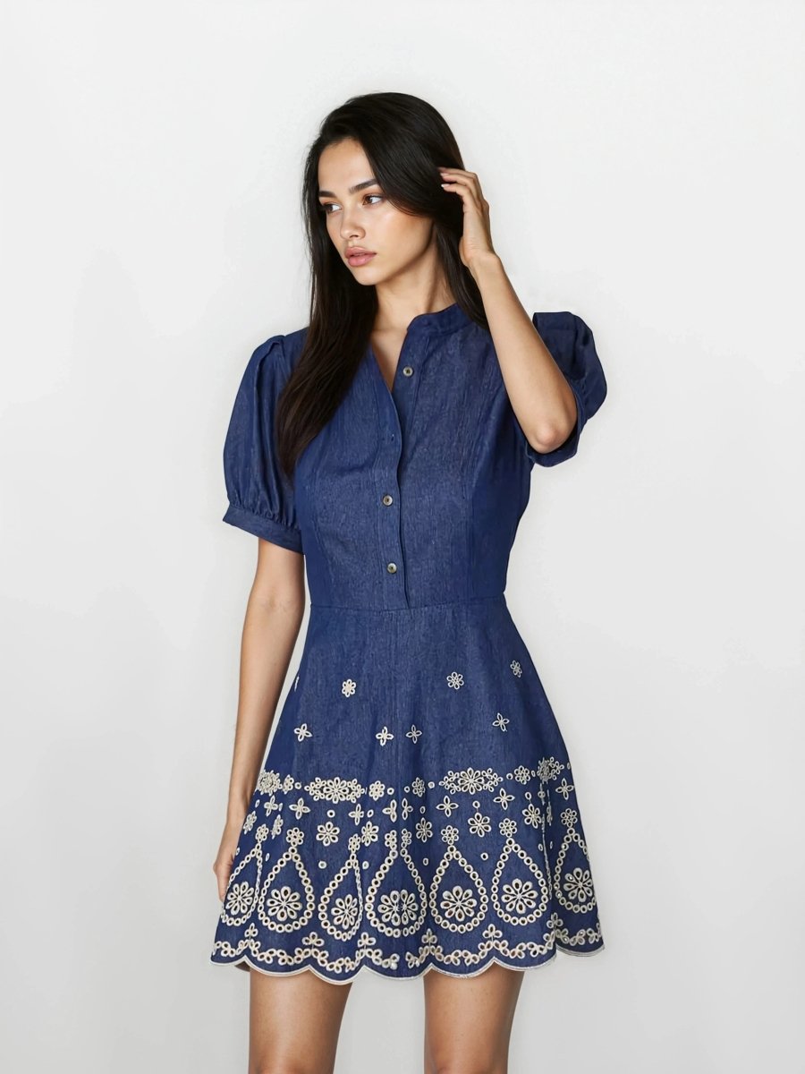 Ellena Dress – Denim/Ivory