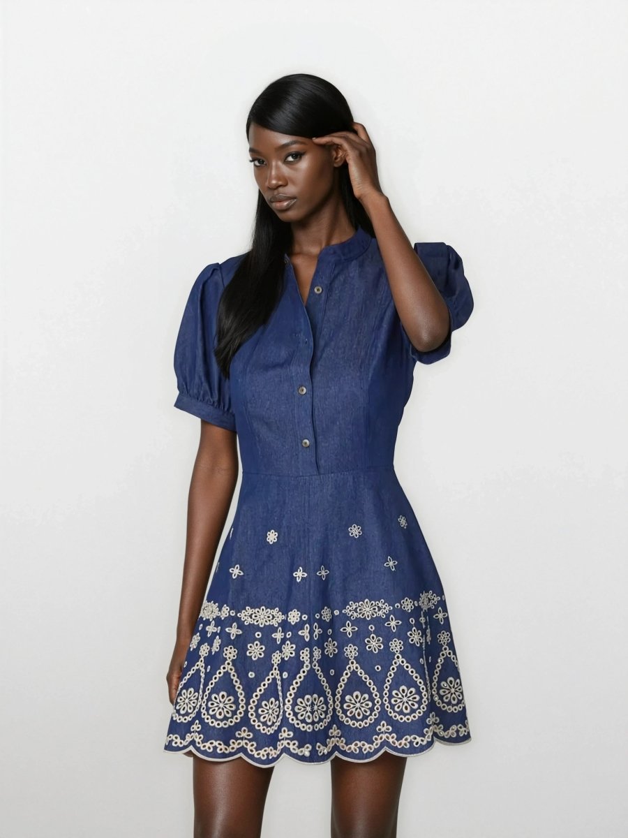Ellena Dress – Denim/Ivory