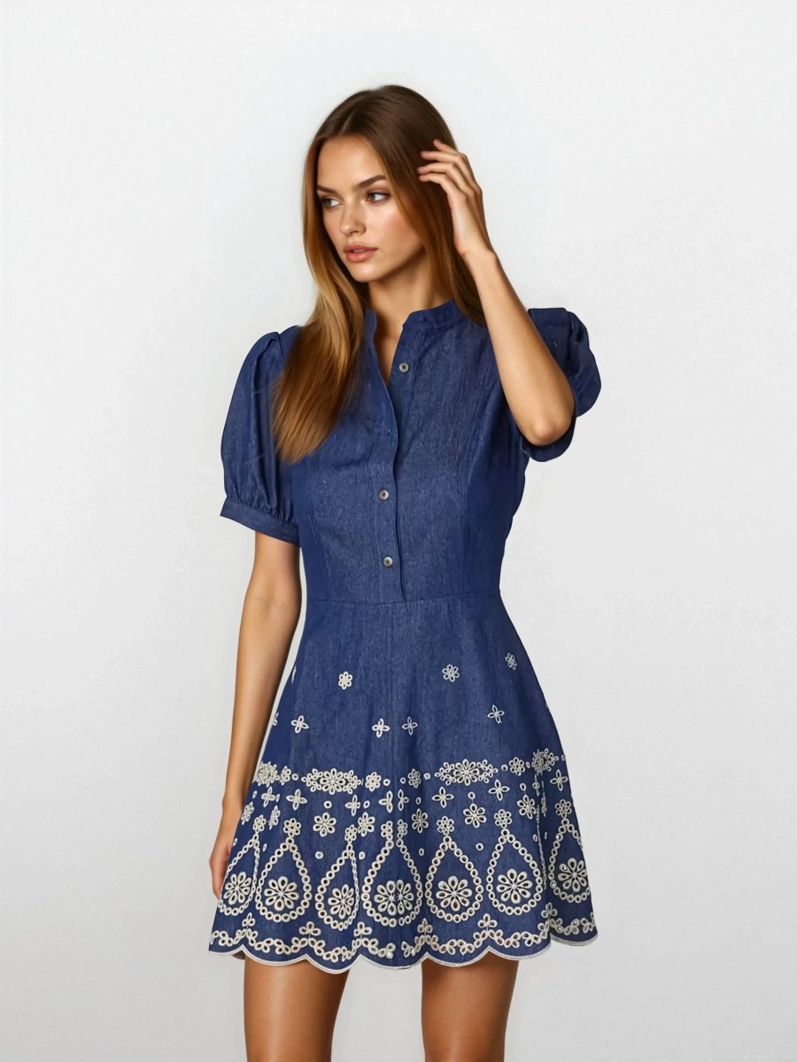 Ellena Dress – Denim/Ivory