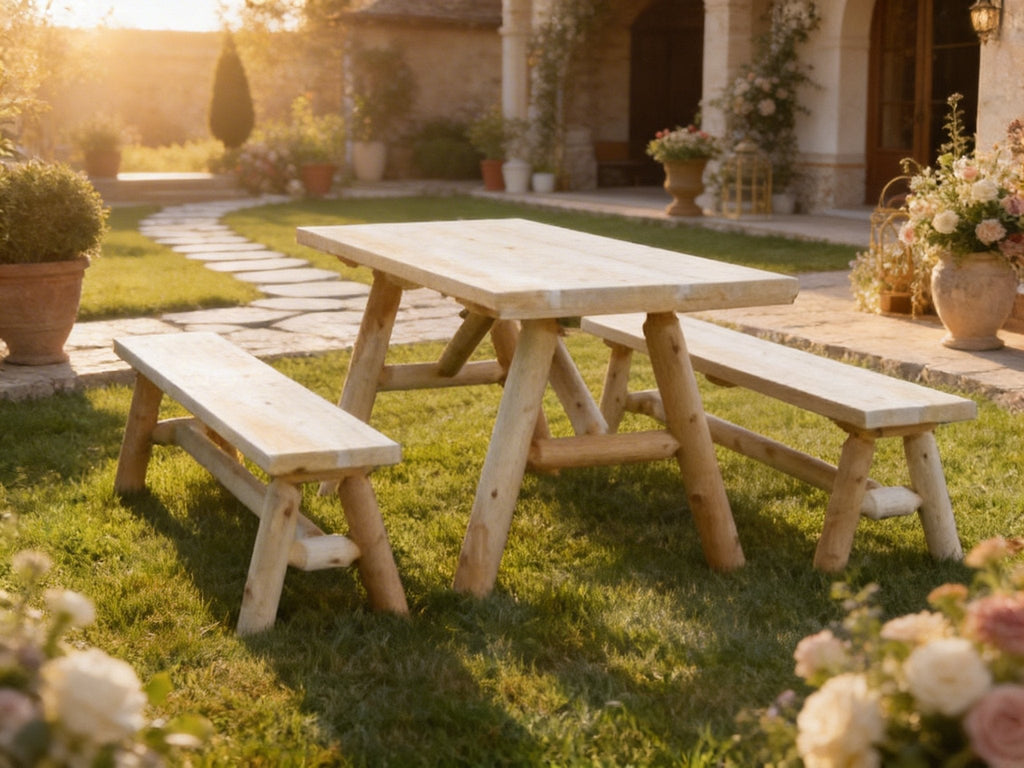 Mesa de comedor rústica de madera maciza