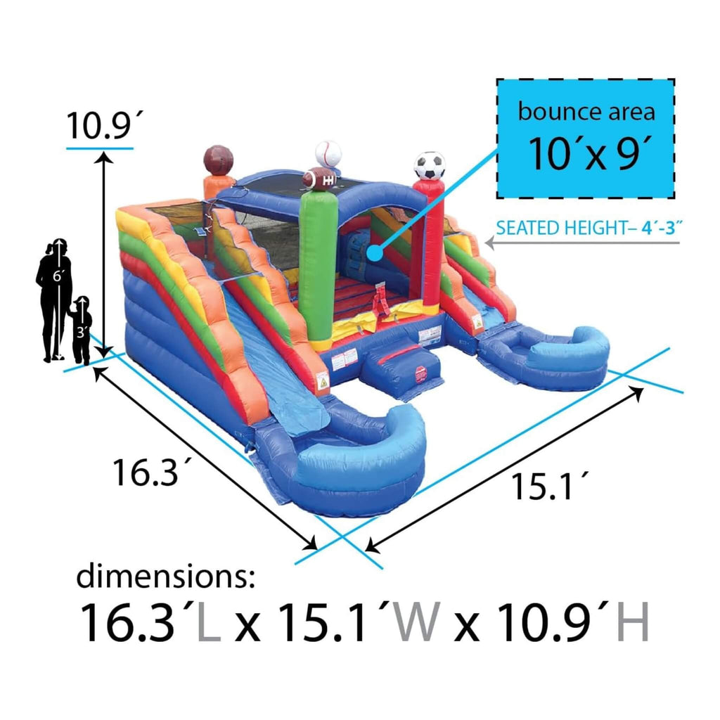 Castillo hinchable deportivo de 16 pies con toboganes de agua dobles (SAK17635)