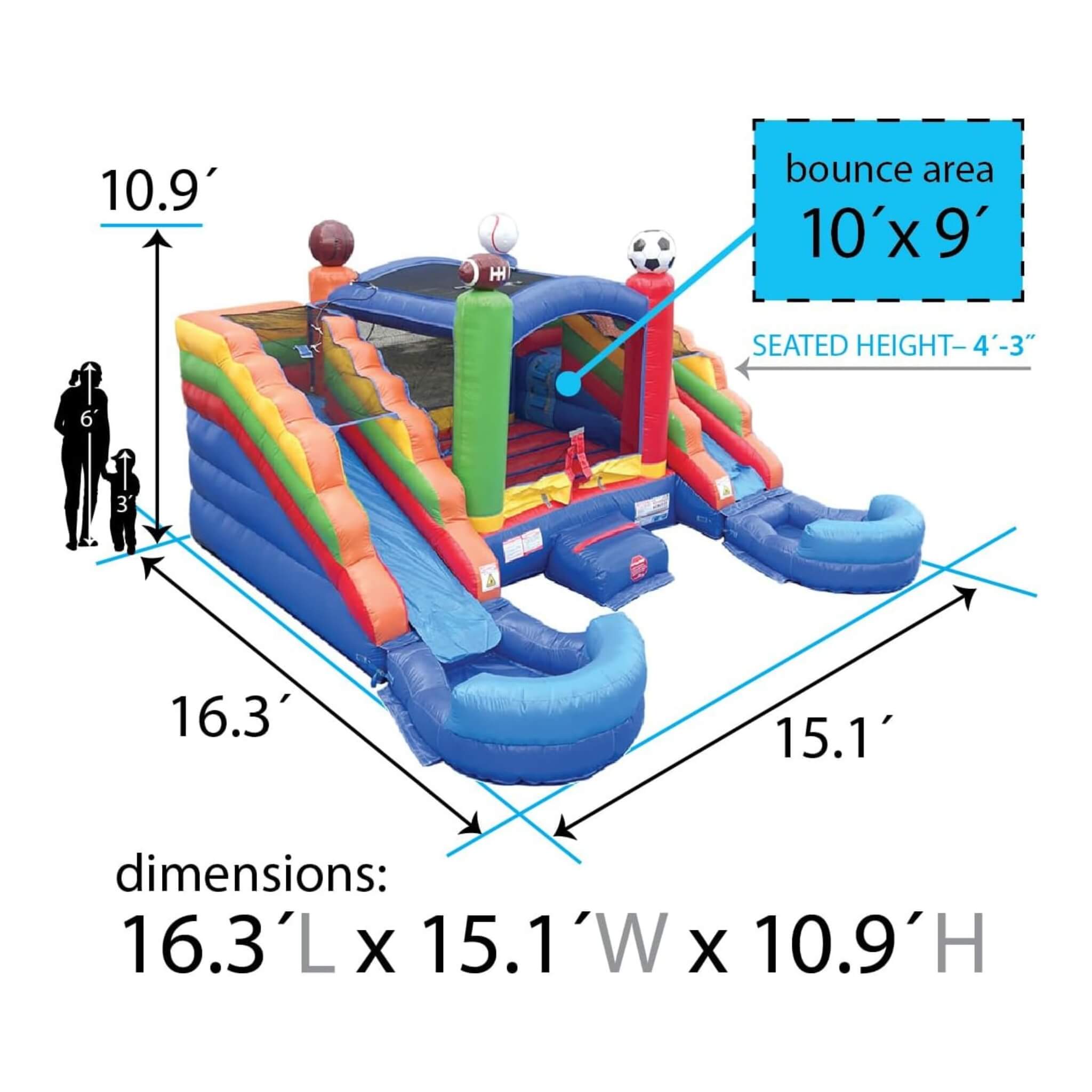 Castillo hinchable deportivo de 16 pies con toboganes de agua dobles (SAK17635)