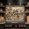 Olive Grace – Tempered Glass Backsplash for Kitchen | Textured Olive Branch Backsplash