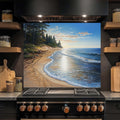 Pine Shore – Tempered Glass Backsplash for Kitchen | Coastal Pine Forest Landscape Backsplash