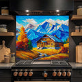Mountain Cabin Glow – Tempered Glass Backsplash for Kitchen | Rustic Cabin Backsplash