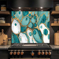 Aqua Veins - Tempered Glass Backsplash for Kitchen | Teal & Gold Fluid Backsplash