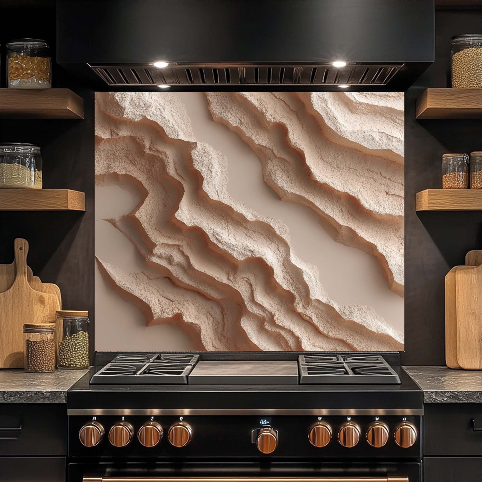 Dunas Erosionadas – Salpicadero de Cristal Templado para Cocina | Salpicadero de Arena Abstracta