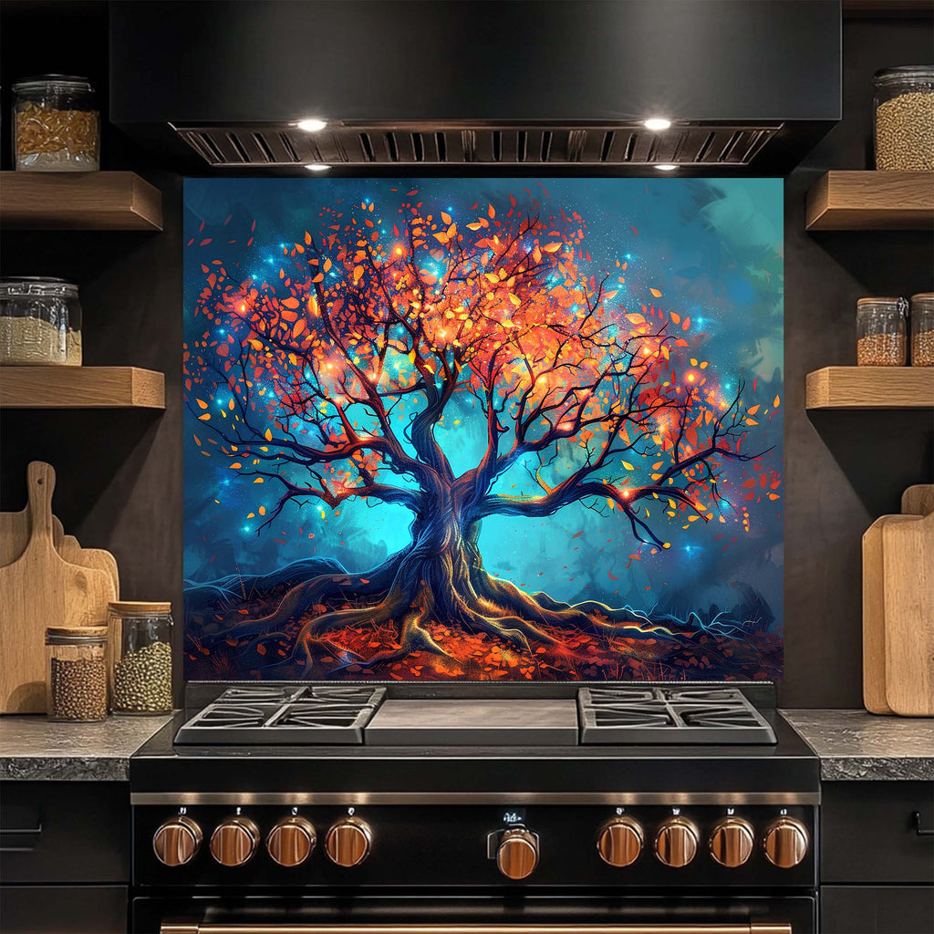 Árbol Encantado de Luz - Salpicadero de Cristal Templado para Cocina - Salpicadero de Naturaleza