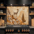 Mountain Pride – Protector contra salpicaduras de vidrio templado para cocina | Protector contra salpicaduras de carnero salvaje en acantilado rocoso